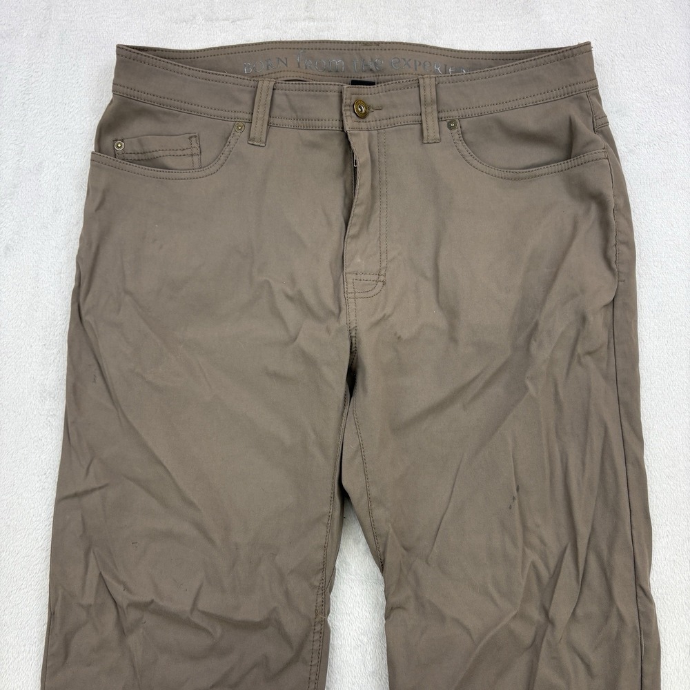 PrAna Pants Mens 36x30 Brown Slim Fit Nylon Stretch Elastic Waist Outdoor Hiking - Picture 2 of 15